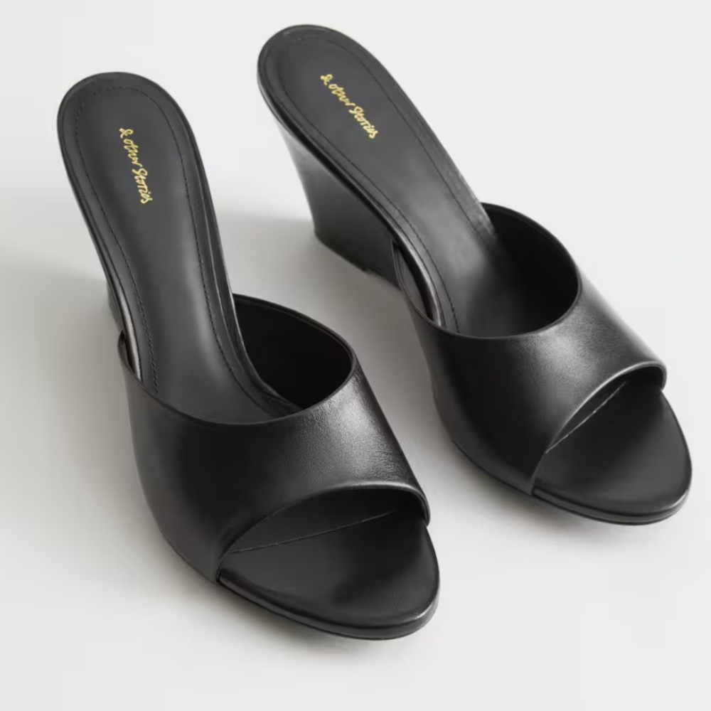 & Other Stories Black Leather Wedge Sandals